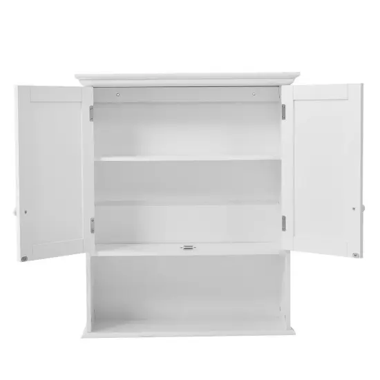White Wall Mounted Bathroom Cabinet with Open and Adjustable Shelves MDF Storage Organizer {3}