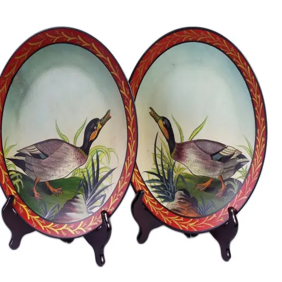 Pair of 10 Inch Diameter Ceramic Duck Decorative Plates Multicolor {4}