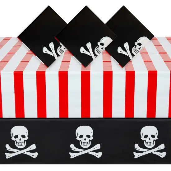 3 Pack Pirate Table Cover for Kids Birthday Party Decorations, Plastic Tablecloth for Halloween Supplies (54 x 108 In) Black {1}