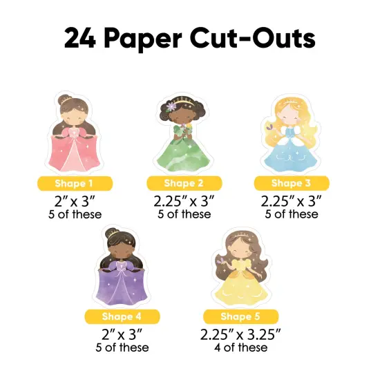 Big Dot of Happiness Princess Party Small Paper Cutouts, DIY Birthday Party Decor Craft, Colorful Princess Dress Shaped Party Cut-Outs - 24 Count {3}