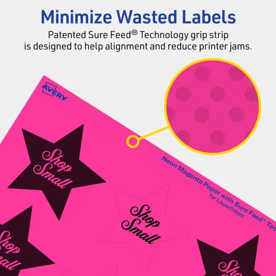 Avery Neon Magenta Paper Labels, 2-1/4" x 2-3/8" Star {4}