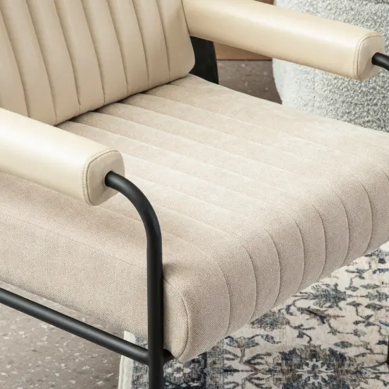 29.5"W Leatherette and Fabric Combination Armchair With Padded Arms Set of 2-Beige {5}