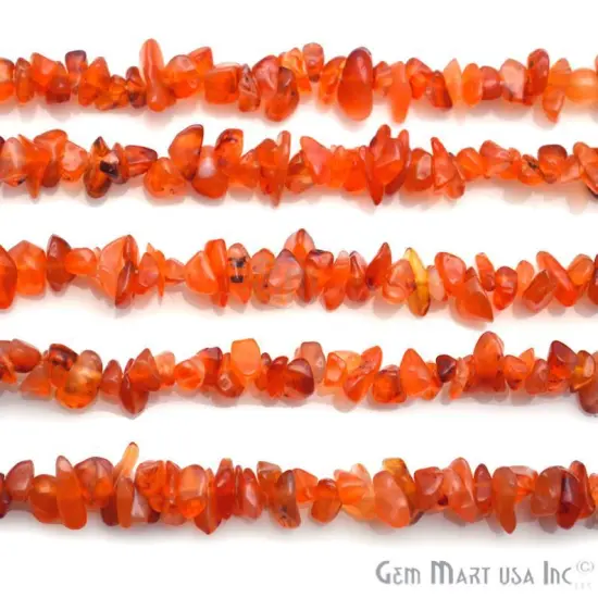 Natural Chip Beads, 34 Inch, Genuine Chip Strands, Drilled Strung Nugget Beads, 3-7mm, Polished, GemMartUSA (70001) Carnelian {1}