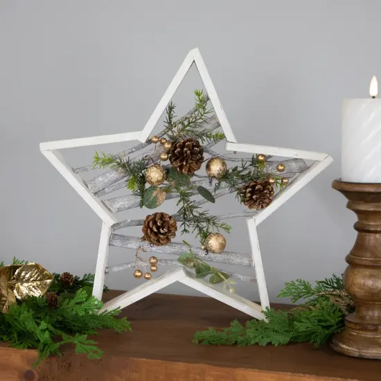 Northlight Pinecones and Berries Star Shaped Wooden Christmas Decoration - 14.5" Ivory {1}