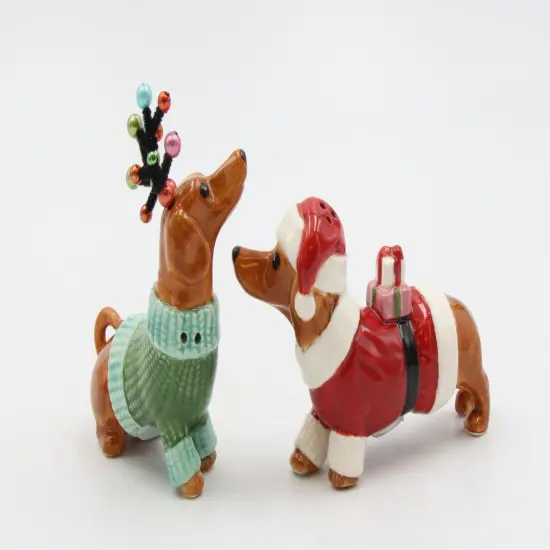 Ceramic Christmas Dachshund Weiner Dog Salt And Pepper Shakers, Home D&eacute;cor, Gift for Her, Gift for Mom, Kitchen D&eacute;cor, Gift for Dog Lover {3}