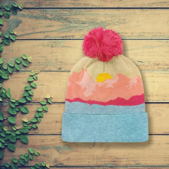 1 Count Grand Recycled Beanie Double Layered Knit with Jacquard Design and Pom Misty Peaks/Black {7}