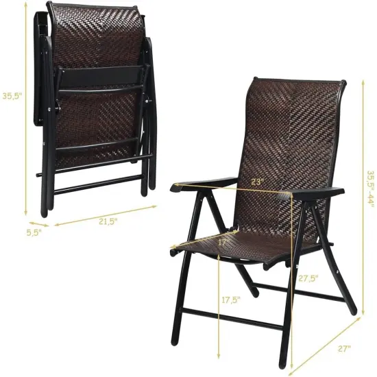 Folding Patio Chair with Brown Rattan Seat and High Backrest Design {5}