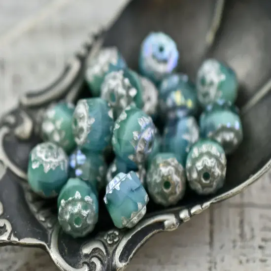 Antique Silver AB Washed Blended Turquoise Fire Polish Cathedral Beads {4}