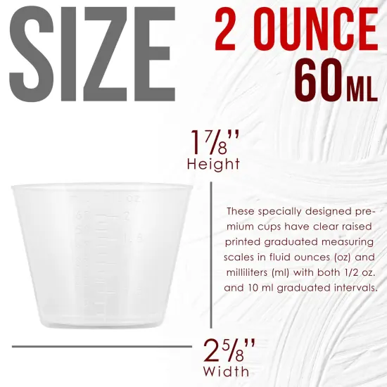 2 Oz (60 ml) Liquid Measuring Cups - Plastic Graduated Cup (50 Pack) with 25 Sticks - Reusable Mixing Cups for Paint, Craft, Kitchen, Lab, Medical Supplies, Epoxy Resin, Art {3}