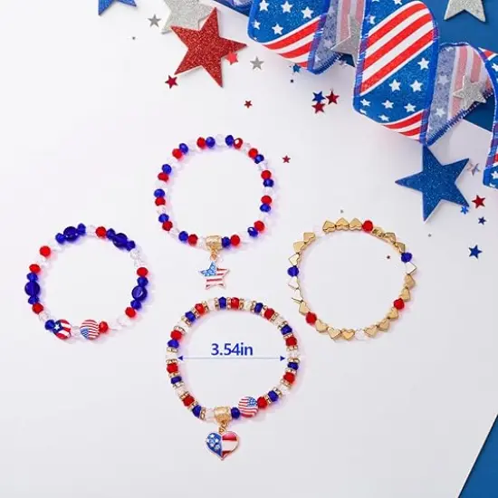 4th of July Patriotic Bracelets,Red White and Blue Beaded Stretch Bracelets {2}