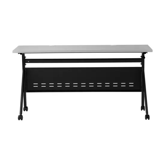 Emma and Oliver Griffin Heavy-Duty Flip Top Training Table with Nesting Design, Privacy Panel, Y-Legs, Tabletop, Metal Frame Gray Top/Black Frame {5}