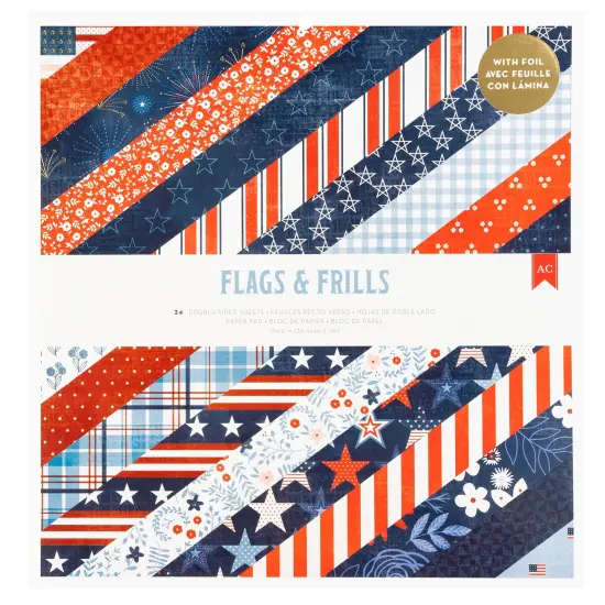 American Crafts Double-Sided Paper Pad 12"x12" 24/Pkg-Gold Foil, Flags And Frills {1}