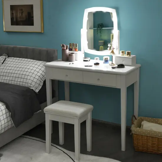 Costway Vanity Table Set with Lighted Mirror Adjustable 10 Bulbs Dresser 4 Drawer {2}