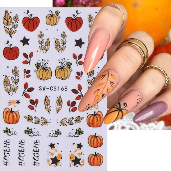 6Sheets Fall Pumpkin Nail Stickers {5}