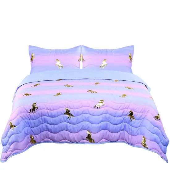 Tadpoles 3-Piece Girls Unicorn Quilt Set | 1 Twin Bed Size Quilt & 2 Standard Shams | Made of 100% Micro-denier Polyester Fiber | Soft, Smooth & Durable | Ideal for Teens | Metallic Gold Unicorns {1}
