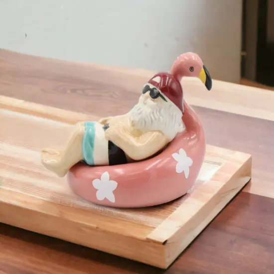 Ceramic Santa Tubing On Flamingo Salt And Pepper Shakers, Home D&eacute;cor, Gift for Him, Gift for Dad, Kitchen D&eacute;cor, Christmas Decor {2}