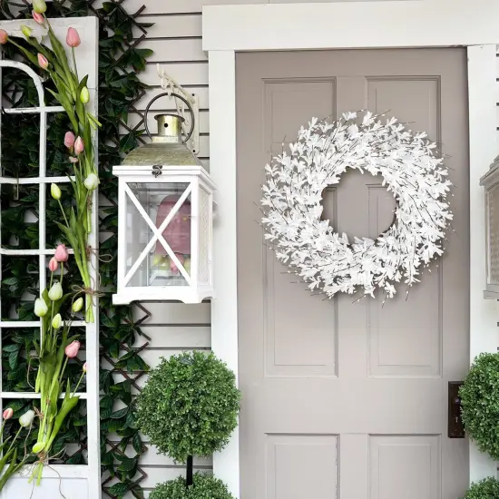 Summer Wreath for Front Door, 24 Inch White Wreaths Artificial {3}