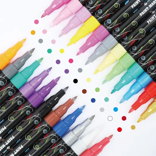 24 Pcs Arylic Paint Markers 24 Vibrant Colors Paint Markers for Rock Fabric Wood Glass Canvas Ceramic, Acrylic Markers for DIY Crafts {2}