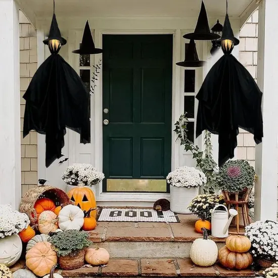 Hanging Witch Decorations with LED Light - 3pcs {4}