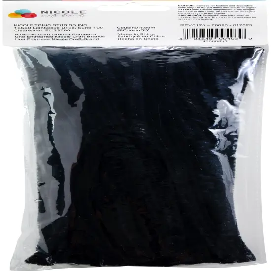 CousinDIY Chenille Stems 6mmx12" 100/Pkg-Black {4}