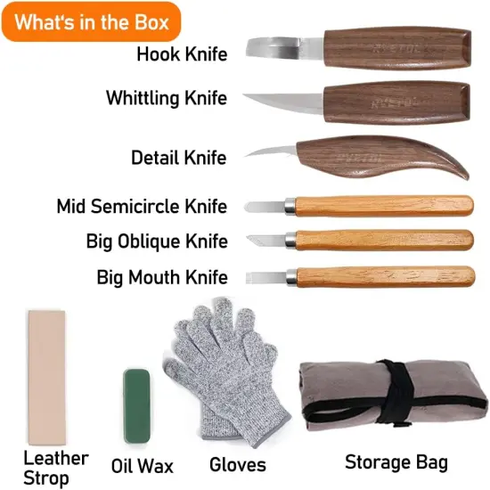 10Pcs Wood Carving Kit, Beginner Set With Resistant Gloves, Spoon & Whittling Knife, Sandpaper for Woodworking {2}