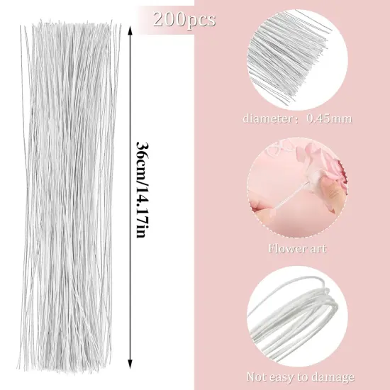 200 Pcs Floral Wire 26 Gauge Crafts Wire Florist Flower Wire Stems White Floral Wire for Crafts Bouquet Stem Wreath Making Flower Arrangement Supplies (White,14 Inch) {4}