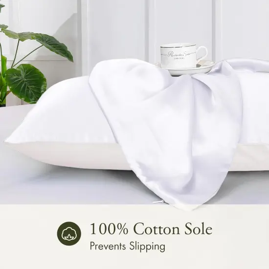 Natural Silk Pillowcase for Hair and Skin with Cotton Underside Standard 20x26 Inch White 1pc 19 Momme {3}
