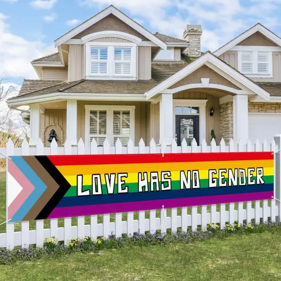 Pride Banner 120"x20" Progress Rainbow Yard Sign LGBTQ Backdrop Holiday Gay Party Supplies Hanging Decor Love Has No Gender Lesbian Bisexual for Outdoor Indoor Garden Fence Parade Home Event {1}