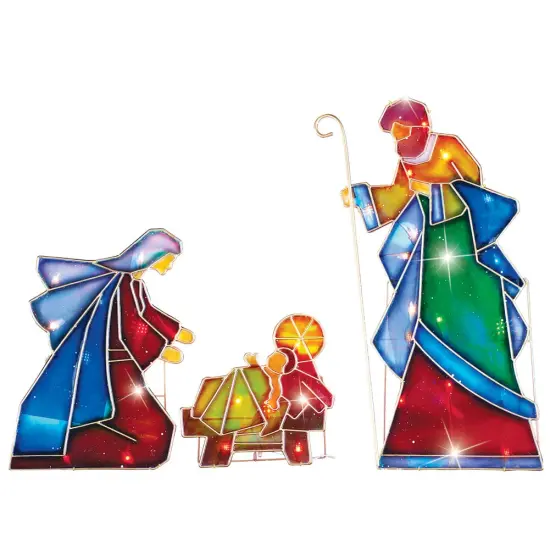 Collections Etc Lighted Outdoor Mosaic Nativity Scene - 3pc {2}