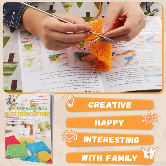 Knitting Kit for Beginners, Complete Beginner Knitting Kit Easy Knitting Set Including Knitting Needles Set Cotton Yarn, Learn to Knit Dishcloth with Step-by-Step Instructions, Colorful {5}