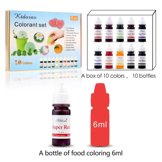 10 Liquid Colors for Soap Coloring,Coal Black, Royal Blue,Chocolate Brown,Lemon Yellow,Fruit Green,Sunset Red,Sunset Yellow,Deep Pink,Super Red and Grape Violet {3}