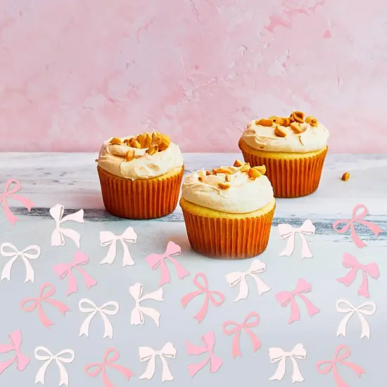 100PCS Pink Bow Confetti Engagement Party Bride To Be Pink Bow Table Confetti Bachelorette Party Birthday Decorations Supplies Baby Shower Boy Girl Bridal Shower Ribbon Party Supplies {4}