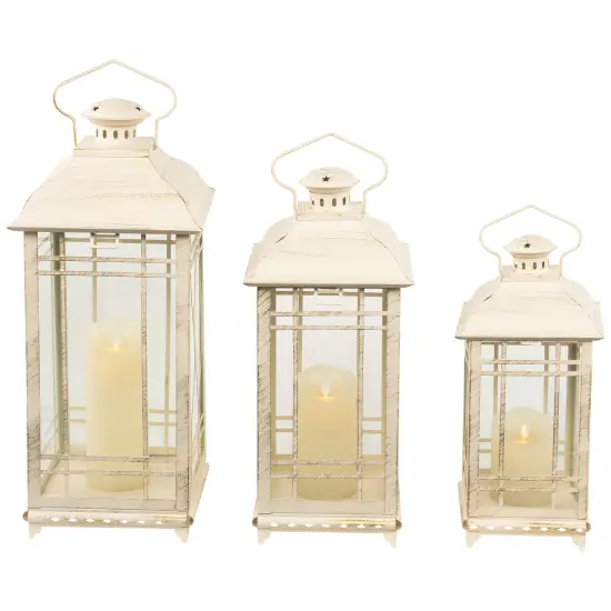 Northlight Weathered Mission Style Metal Candle Lanterns - 19.5" - Cream and Gold - Set of 3 Beige {4}