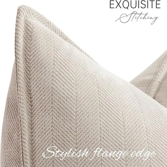 Beige Pillow Covers 18x18 Set of 2 Chenille Throw Pillow Covers with Elegant Design Soft and Luxurious Decorative Throw Pillows for Couch, Bed, and Home Decor {2}