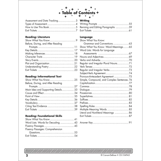 Carson Dellosa Language Arts Instant Assessments for Data Tracking Book, Grammar, Decoding Words, Fluency, and Reading Comprehension 3rd Grade Tests, Classroom or Homeschool Curriculum {3}