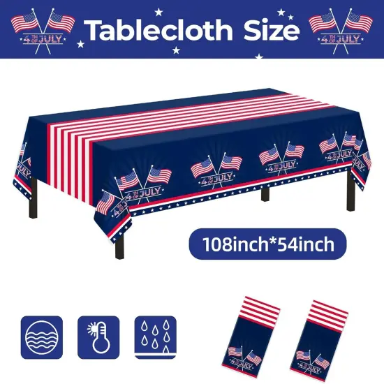 2 Pack Disposable Patriotic Tablecloth American Flag Tablecloths 54" x 108" Patriotic Plastic Tablecloth Patriotic Decorations Patriotic Birthday Party Supplies for Camping,Memorial,Veterans {2}