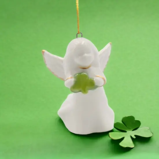 Ceramic Angel Holding Shamrock Ornament, Christmas D&eacute;cor, Gift for Her, Gift for Mom, Irish Saint Patrick&rsquo;s Day D&eacute;cor {1}
