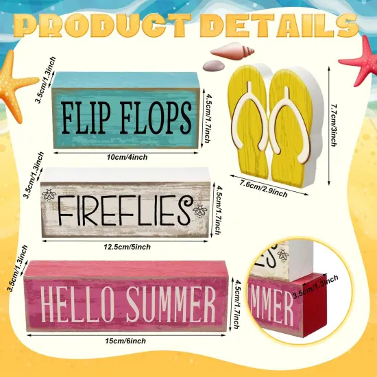 4 Pcs Summer Table Decorations Wooden Sign Flip Flops Table Centerpiece Summer Tiered Tray Decor Decorative Faux Book Stack Block for Coffee Fireplace Mantel Floating Shelf Hawaii {2}