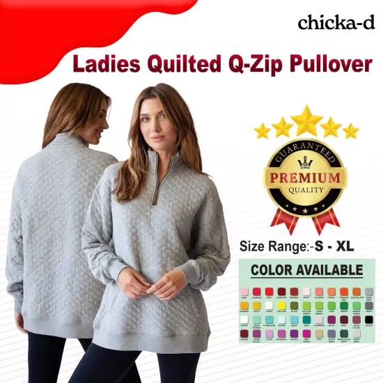 Ladies' Quilted QZip Pullover HEATHER GREY {2}