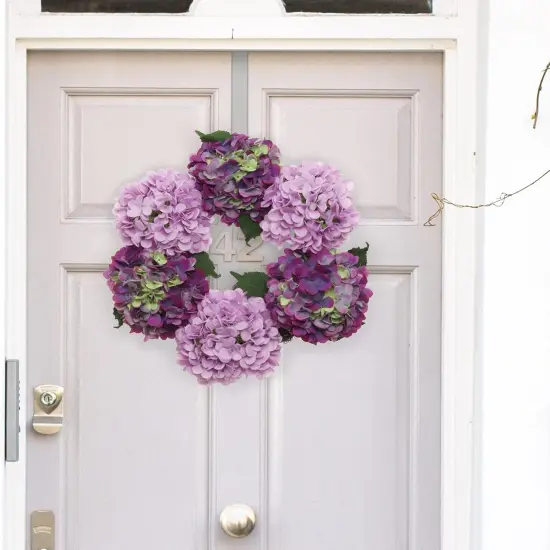 2-Pack: Magenta Pink Hydrangea Wreath, 15" Wide, Grapevine Ring, Front Door Wreath by Floral Home&reg; {5}