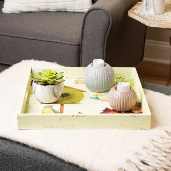 Northlight Set of 3 Yellow and White Birdhouse in Garden Square Serving Trays 16" {4}