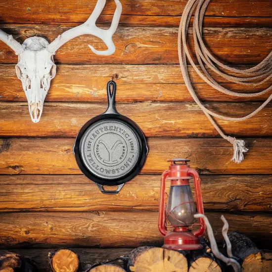 Lodge Yellowstone Cast Iron Skillet, 10.25 inch diameter with Y Design, Pre-seasoned and Made in USA {4}