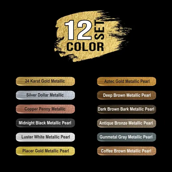 Professional 12 Color Set of Metallic Acrylic Paint, Large 75ml Tubes - Rich Vivid Pearl Colors for Artists, Students - Canvas, Paintings, Wood, Rocks {3}