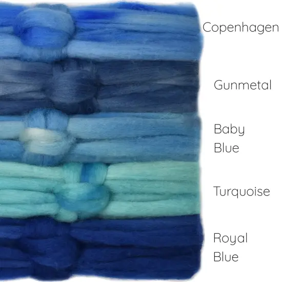 5oz BFL Hand Dyed Fiber - Soft Lustrous Wool Top Roving Pre-Drafted for Hand or Wheel Spinning, Felting, Blending, Weaving, and Crafts Blues {3}
