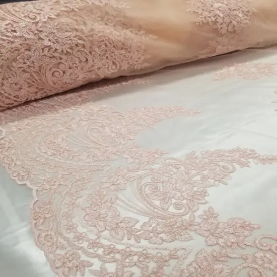 1 Yard Pink French Floral Mesh Lace Fabric for Bridal Dresses and Decor 50/54 Inch Width {2}