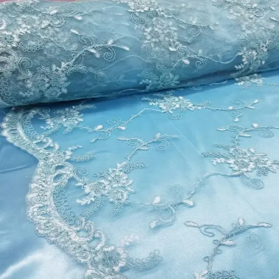 1 Yard Turquoise French Floral Mesh Lace Fabric for Bridal Dresses and D&eacute;cor 50/54 Inch Width {2}