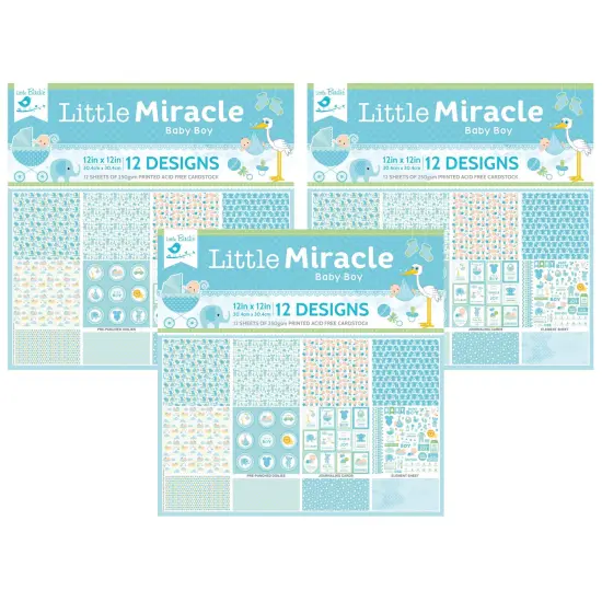 Pack of 3 - Little Birdie Little Miracle Cardstock Pack 12"X12" 12/Pkg-Baby Boy {1}