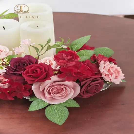 Burgundy Artificial Flowers Combo Box Set, Silk Dahlia Fake Roses with Stems {4}