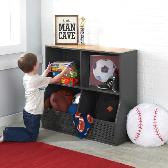 Badger Basket Metal and Bamboo Multi-Bin Storage Cubby - Charcoal/Natural {2}