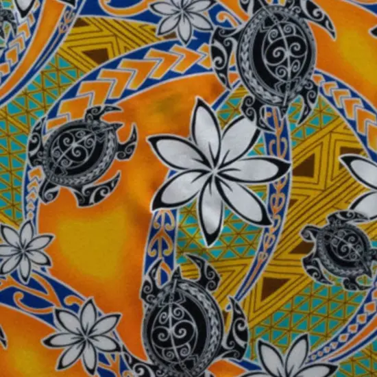 1 Yard Tiare Sea Turtles Polynesian Tribal Design Rayon Fabric 36in L x 45in W Yellow {6}